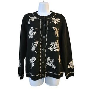 Merry & Bright Womens Christmas Holiday Cardigan Sweater Size M Embroidered Bead